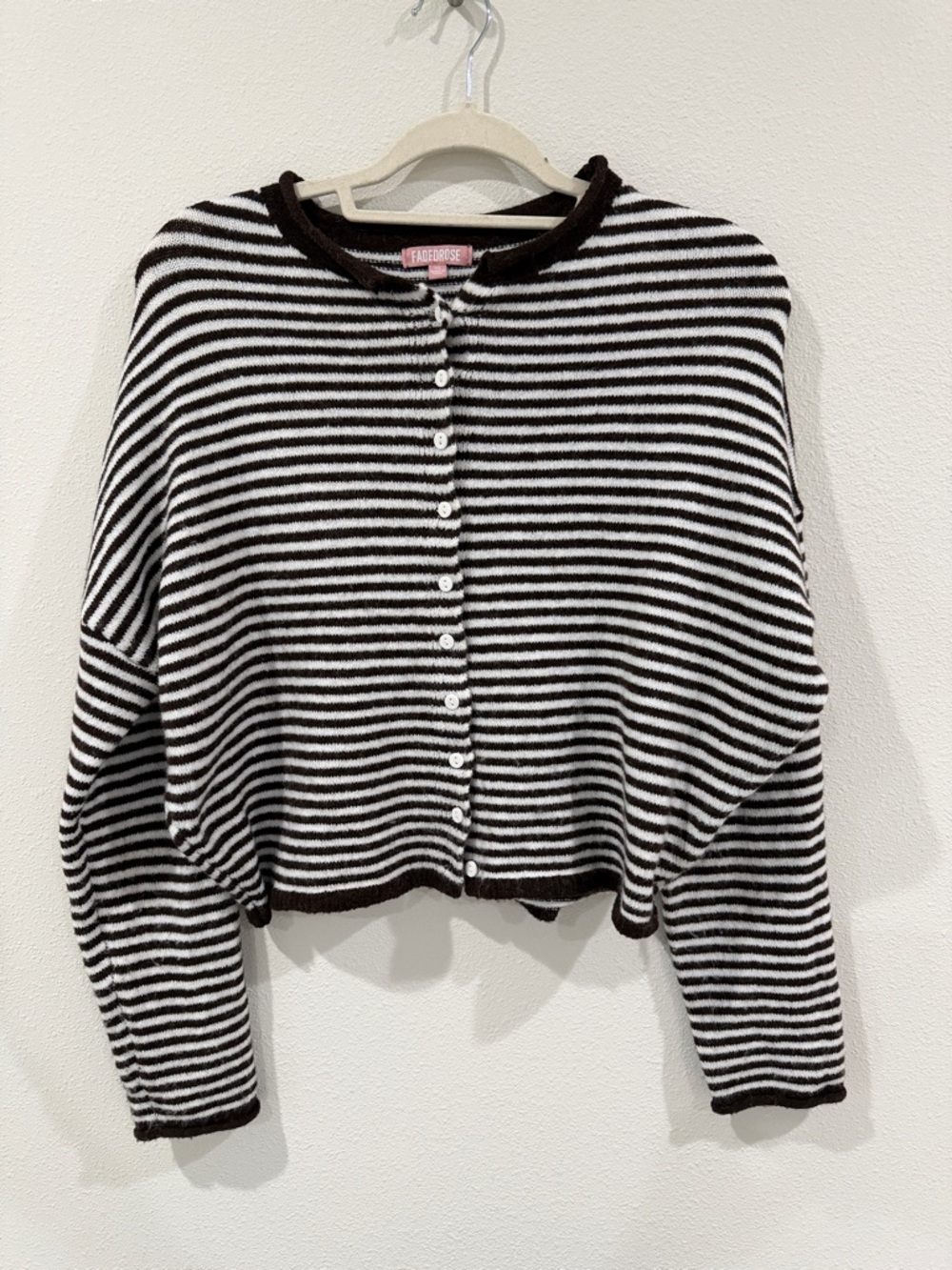 FADED GLORY Black & White Striped Button-Down Knit Top